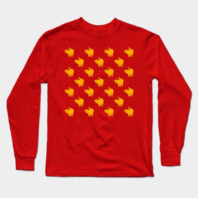 Cute Yellow Cat Pattern Long Sleeve T-Shirt by DrawingEggen